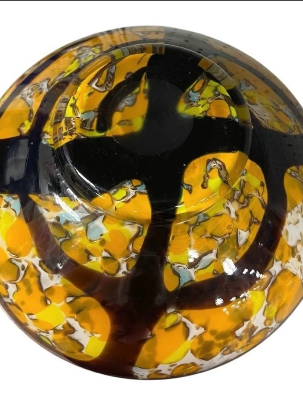 Handblown Cased Bulbous Glass Vase contemporary Japanese inspired design MCM 9”.